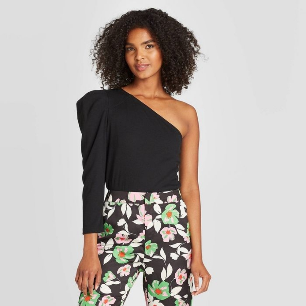 Black One Shoulder Puff Sleeve Sz XL NWT by Who What Wear
